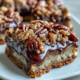 A close-up of Decadent Sweet and Chewy Turtle Bars shows caramel swirls, chocolate pooling in crevices, and a golden crumb topping.