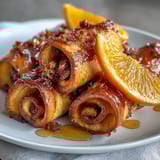 Mini orange rolls from crescent dough are golden and glazed, with bright citrus filling peeking through the spiral layers.