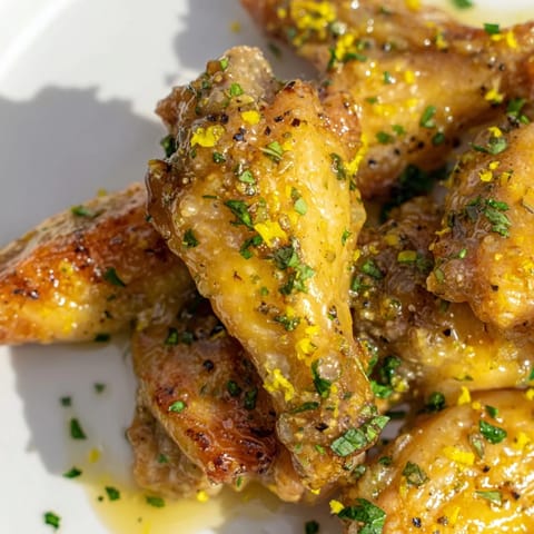 Crispy Lemon Pepper Wings on a platter with celery sticks and creamy blue cheese dip.