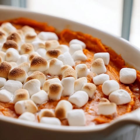 Warm sweet potato casserole with crunchy pecan streusel, ready to serve with dinner.