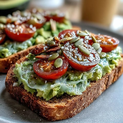 Creamy avocado toast on whole grain bread, a vibrant breakfast treat.