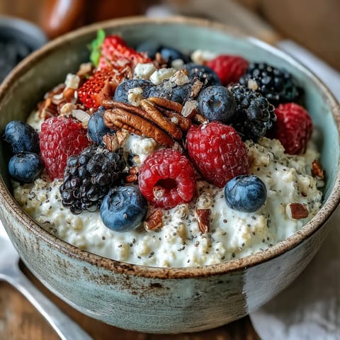 Creamy millet porridge with vibrant berries, a nourishing, warm breakfast treat.