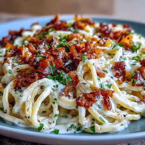 Freshly spiralised celeriac carbonara noodles coated in a creamy egg-Parmesan sauce with crispy pancetta.