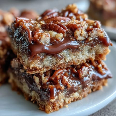 Decadent Sweet and Chewy Turtle Bars are cut into squares with gooey caramel, toasted pecans, and melted chocolate, perfect for sharing.