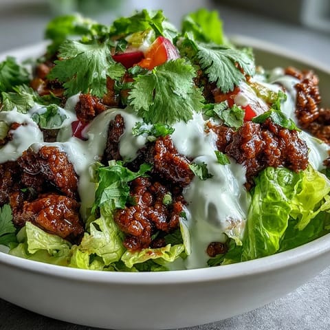 Freshly seasoned ground beef, crisp romaine, and diced tomatoes create a vibrant Healthy Taco Bowl.