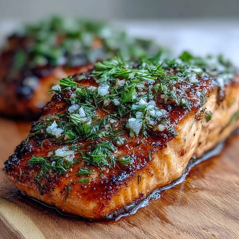 Cedar Plank Salmon with Garlic Dill grilled on aromatic cedar planks, herbs, and lemon for a smoky, herby flavor.