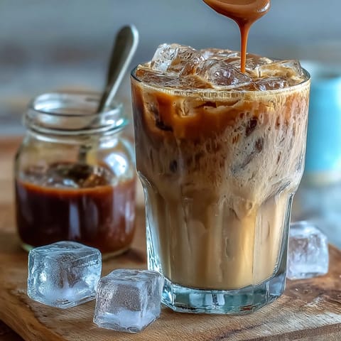 Homemade Brown Sugar Oat Milk Shaken Espresso, frothy and iced drink.