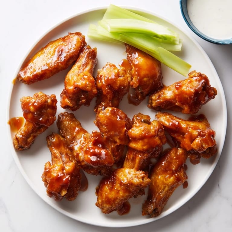 Freshly baked Honey BBQ Chicken Wings tossed in a sticky honey glaze, served with celery sticks