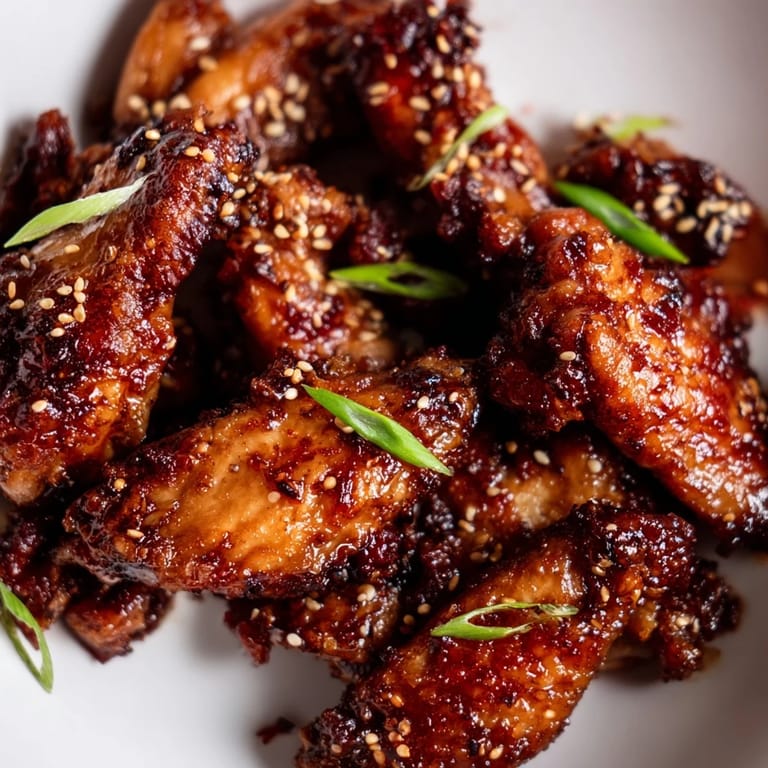 A platter of sticky Asian Sticky Wings paired with crisp pickled vegetables and steamed rice, ideal for a flavorful appetizer or party snack.