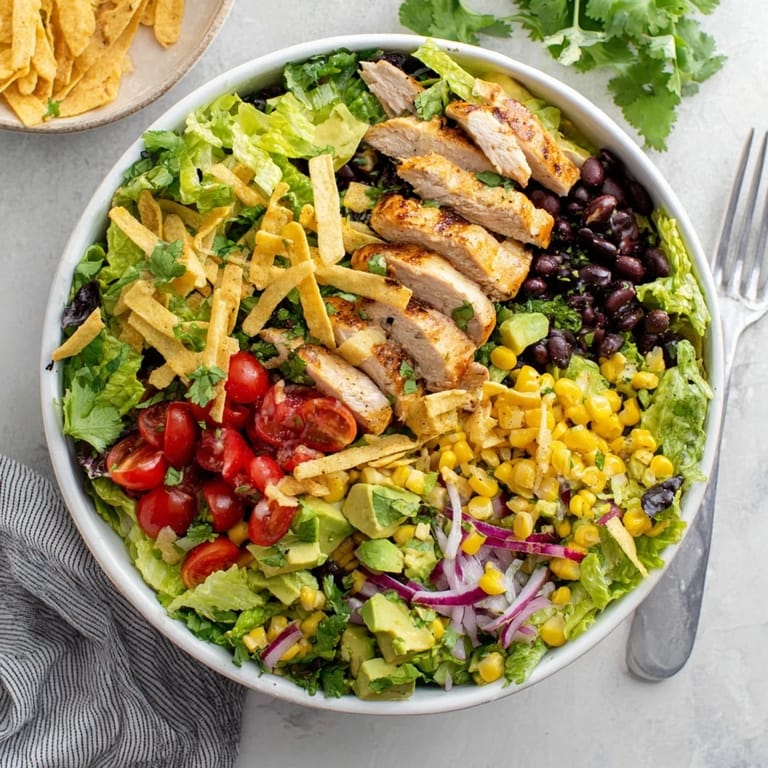 Serve this refreshing Honey Lime Chicken Taco Salad for a quick, gluten-free meal, topped with Monterey Jack cheese and fresh cilantro.