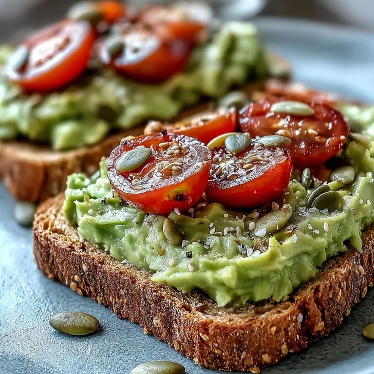 Smashed ripe avocado atop toasted whole grain bread, a simple delight.
