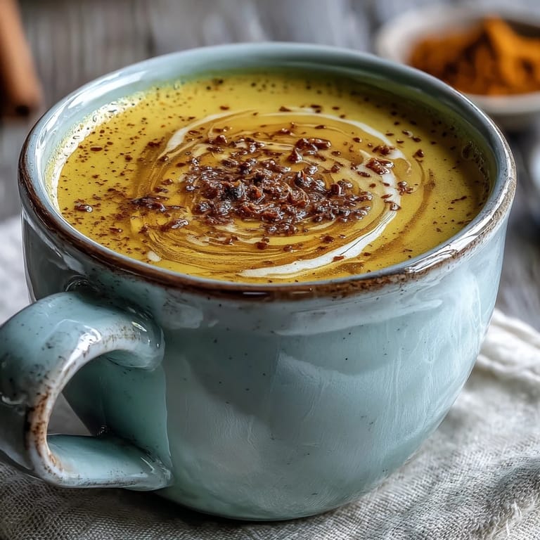Warm golden milk recipe served in a clear glass mug, showcasing turmeric's vibrant hue and a cinnamon stick garnish.