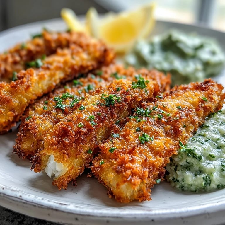 Perfectly baked Haddock Goujons With Parmesan Crust sit alongside lemon wedges and fresh salad greens.