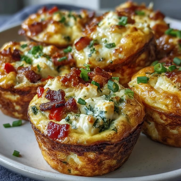Tasty low-carb Breakfast Egg Muffins with cheddar, crisp bacon, and colorful peppers, served warm alongside fresh avocado slices.
