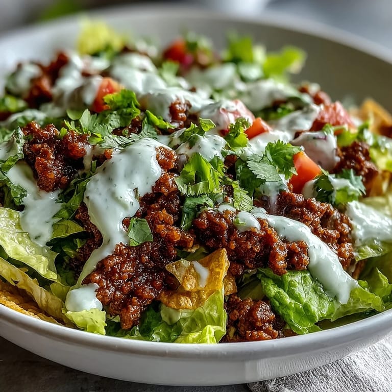 A zesty lime yogurt crema drizzles over a hearty Healthy Taco Bowl with avocado.