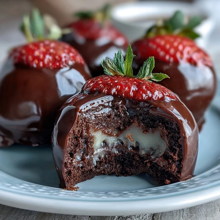 Bite-sized strawberry truffles infused with rosewater and cardamom, enrobed in a rich dark chocolate shell for Middle Eastern flair
