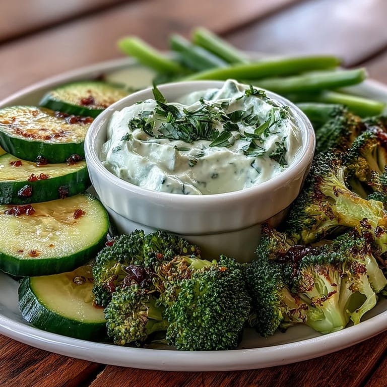 Fresh and colorful green vegetable platter featuring cucumber, snap peas, and creamy avocado ranch dip.
