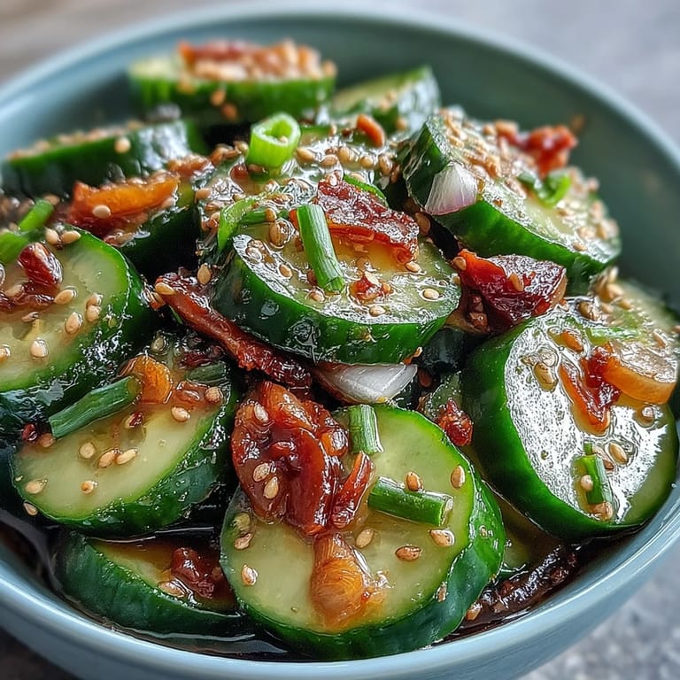 Light and tangy Asian cucumber salad featuring sesame and rice vinegar, perfect for warm days