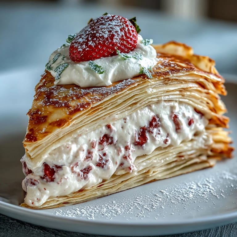 Decadent Mother's Day Crêpe Cake, a beautiful layered dessert masterpiece.
