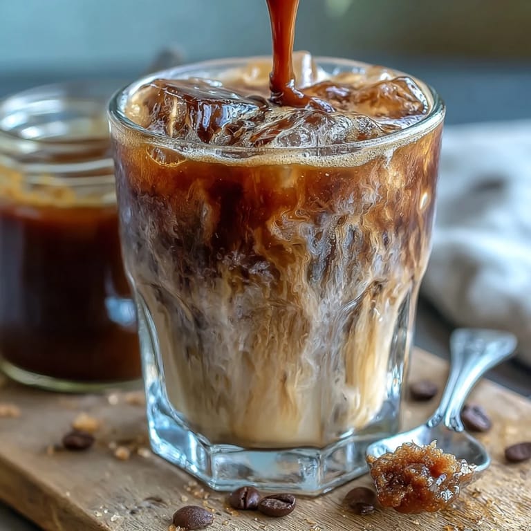 Rich, chilled Brown Sugar Oat Milk Shaken Espresso poured with creamy swirl.