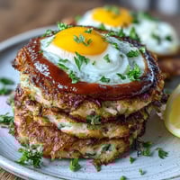 Crispy golden celeriac rösti topped with spicy harissa yogurt and a perfectly runny fried egg for a savory brunch.