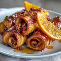 Mini orange rolls from crescent dough are golden and glazed, with bright citrus filling peeking through the spiral layers.