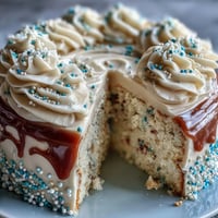 Class of 2026 Confetti Cake with champagne frosting, joyful celebration, and colorful sprinkles.