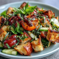 Vibrant Summer Panzanella with the perfect grilled bread, ready for a feast.
